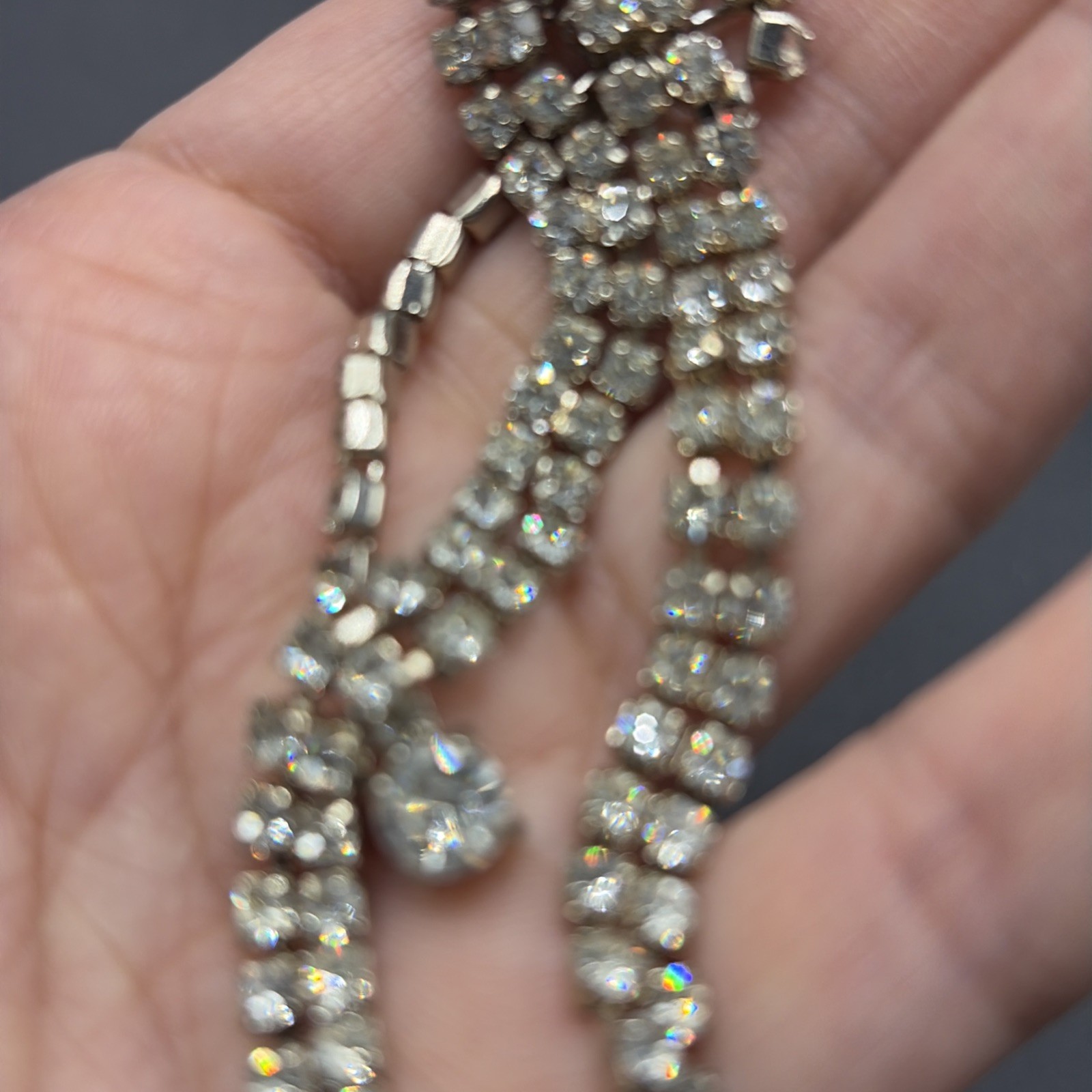 Vtg Estate AB Rhinestone Necklace & Earrings Jewelry Set Designer Quality Prong