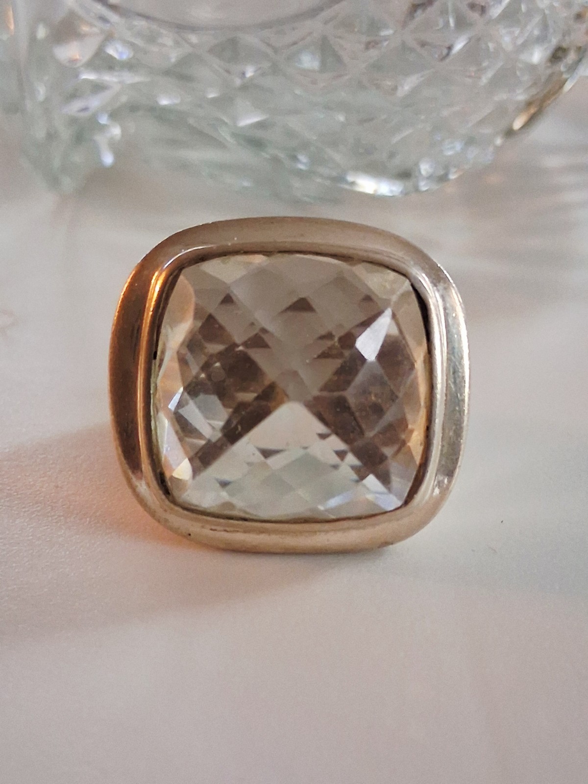 Huge Vintage Rock Crystal Clear Quartz Statement Ring Size 7.5 Sterling Silver