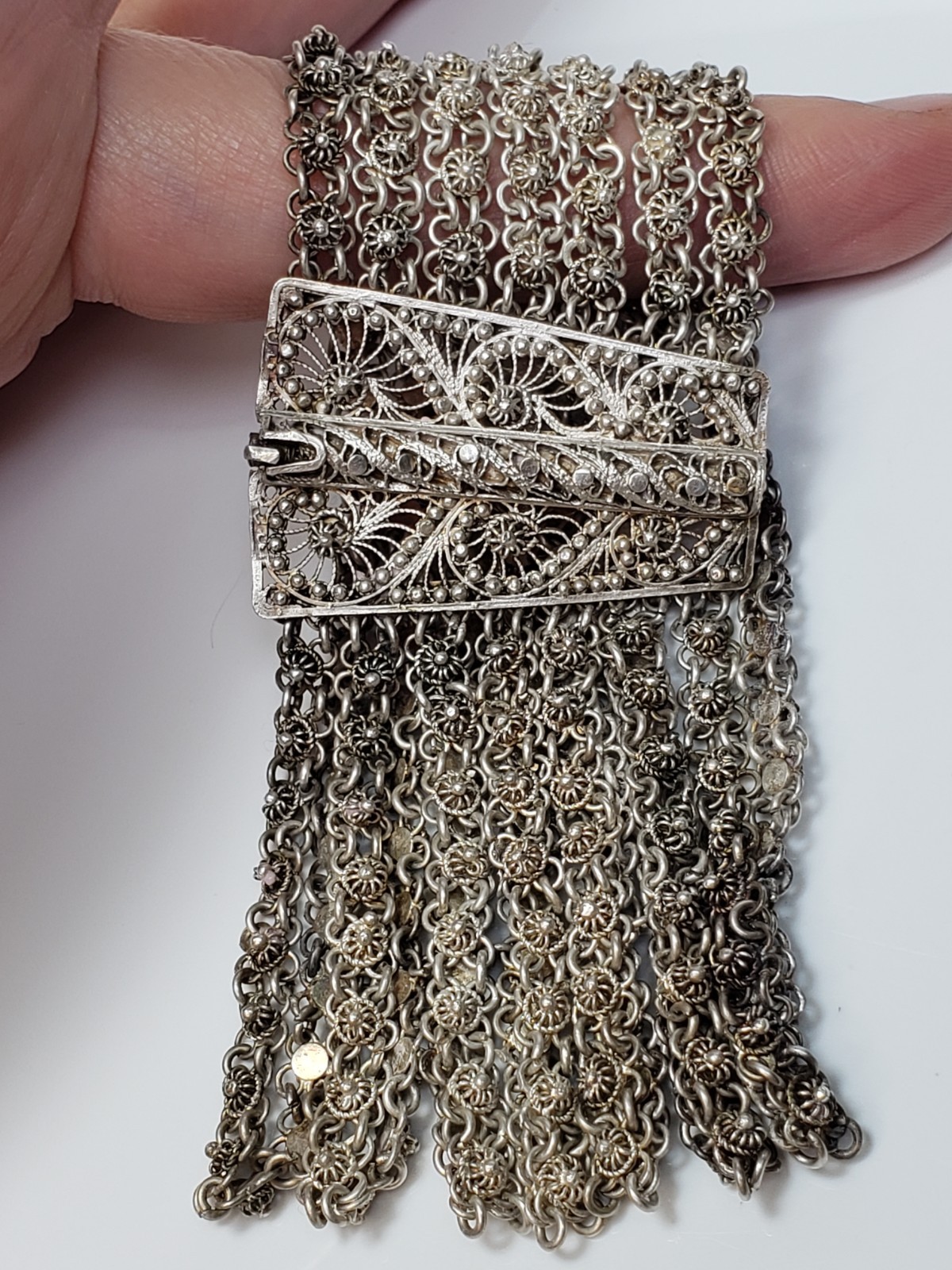 Antique Silver Ottoman Filigree Bracelet 40g 8″ 39mm Wide