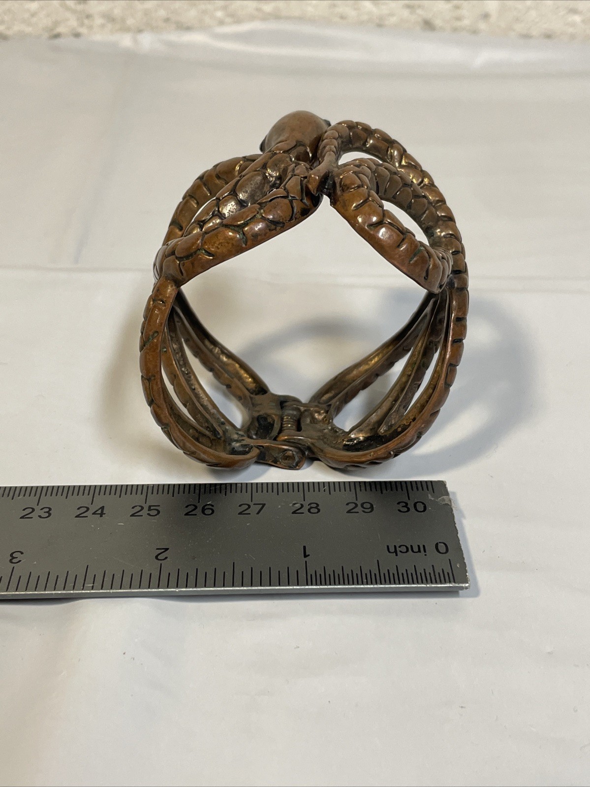 1970 – 1980 Copper Coiled Snake Biker Goth Western Hinged Bracelet Vtg Gem Eyes