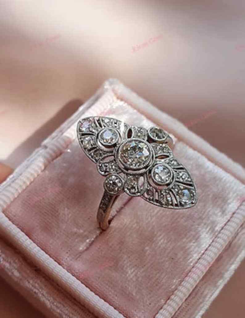 Art Deco 1.80CTW White Round Simulated Diamond Antique Three Stone Silver Ring