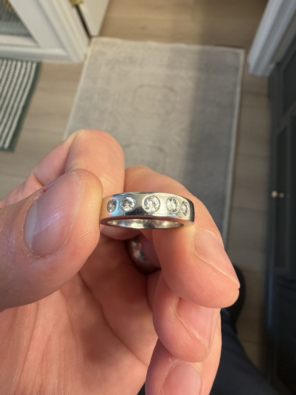 Vintage Platinum 5-stone Diamond Gypsy Ring Size 5
