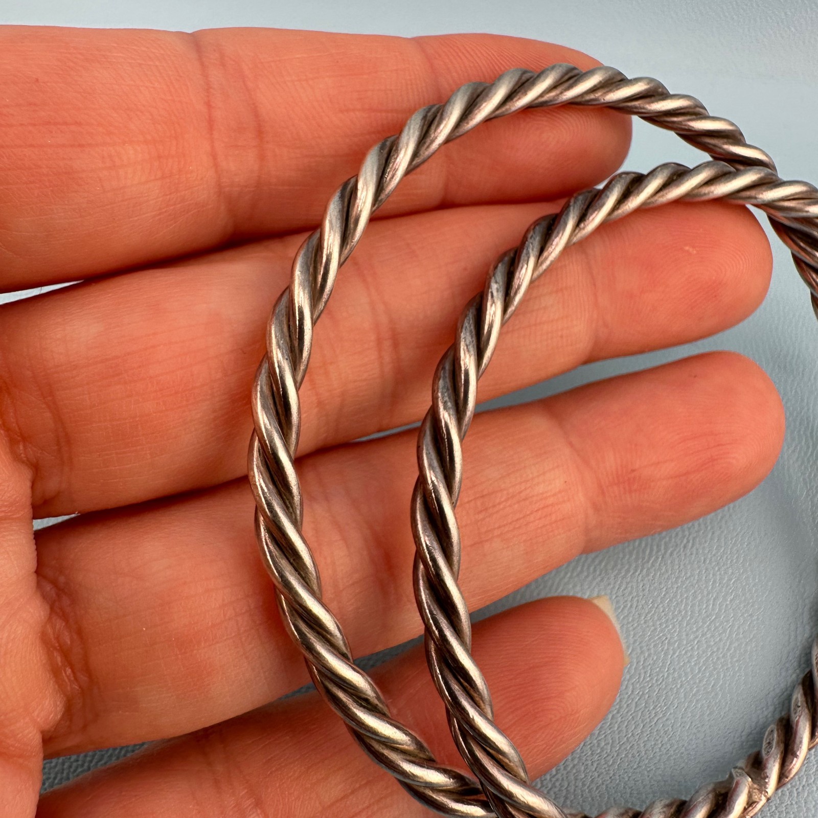 Vintage Sterling Silver Bangle Bracelet Lot Twisted Rope Texture 6.75″ Stackable