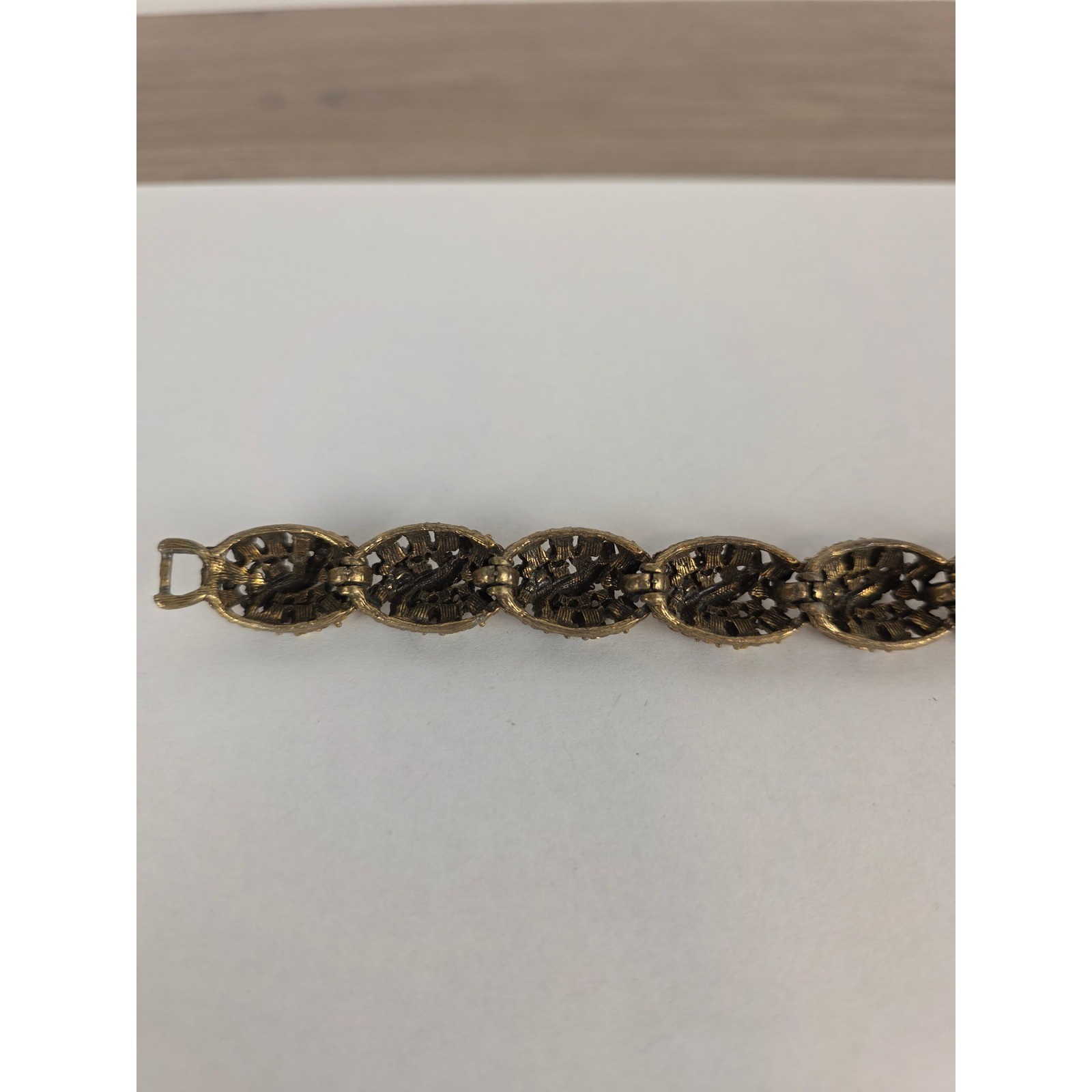 Selini Vintage Gold Tone Multi Amber Rhinestone Filigree Link Bracelet 7.25in