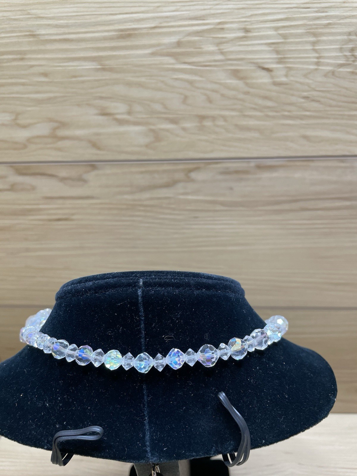 Vtg 1950s Aurora Borealis Crystal Bead Necklace AB Faceted Glass Floral Cluster