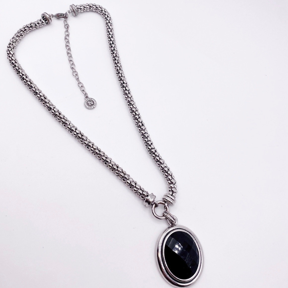 Napier Signed Vintage Necklace 22” Long Black Lucite Pendant