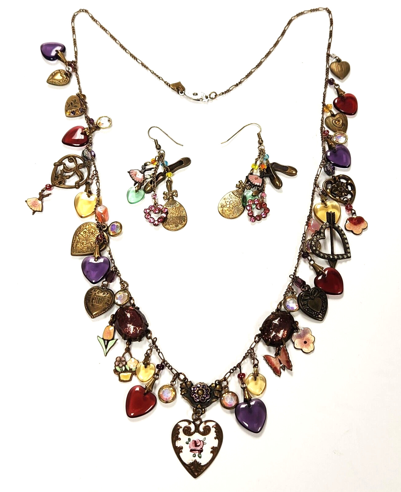 Glass Works Studio Hearts Ballerina Crystals Enamel Earrings Necklace Set