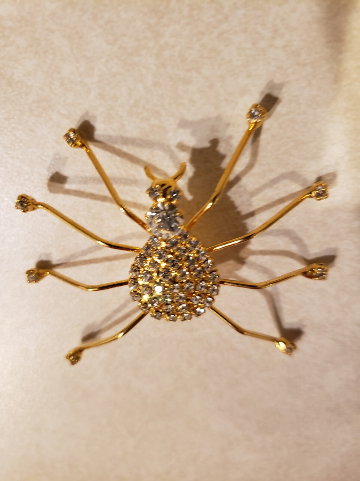 Gold Tone Spider Pin Broach White Rhinestones Halloween Every Day