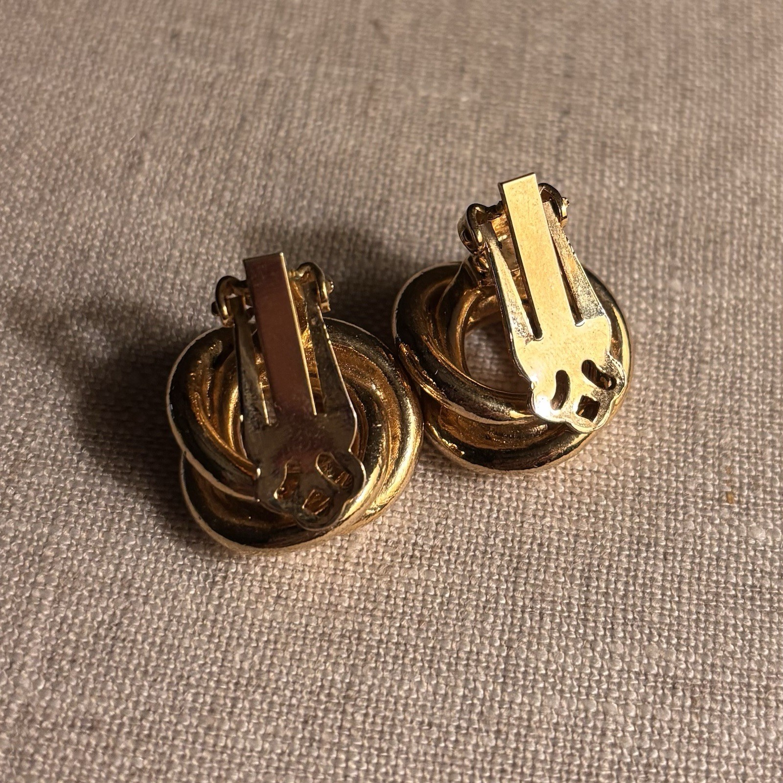 Gold Tone Knot Minimalist Earrings Clip Back