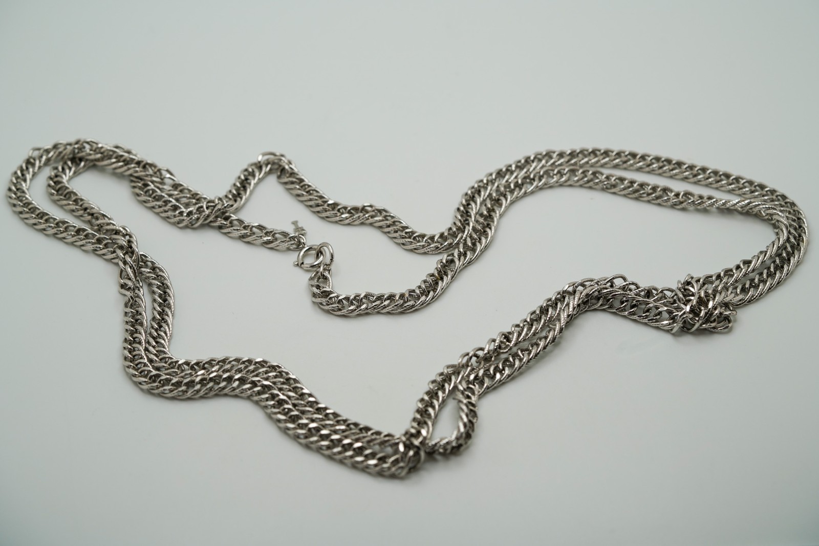 Vintage Silver Tone Trifari Long Wrap Curb Chain Necklace 52″ x 6mm JB39