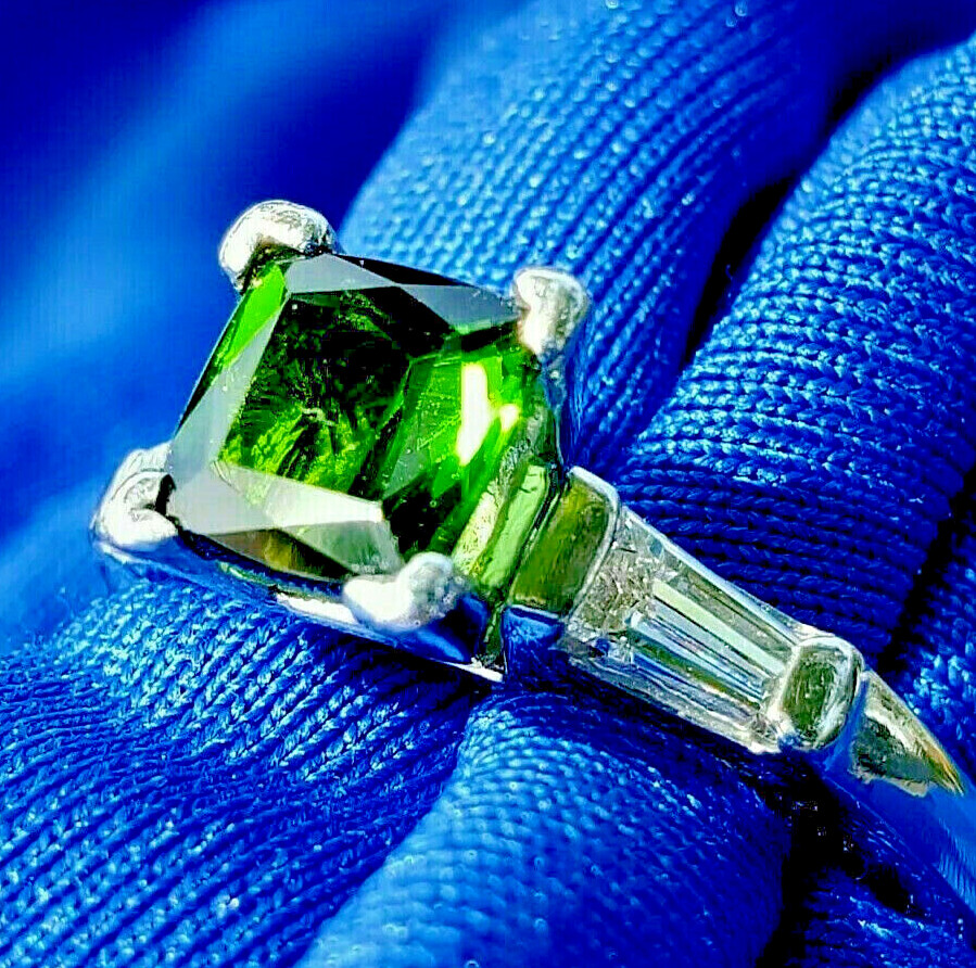 EARTH MINED TOURMALINE DIAMOND Deco Engagement Ring ORIGINAL PLATINUM Solitaire