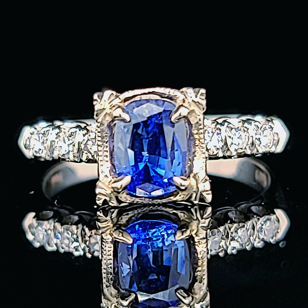 Vintage 14k White Gold Engagement Ring 1.52ct Natural Untreated Blue Sapphire