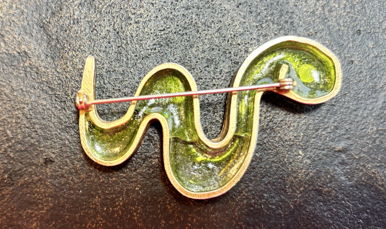 Vintage Lester Joy Plique-à-jour Green Snake Brooch