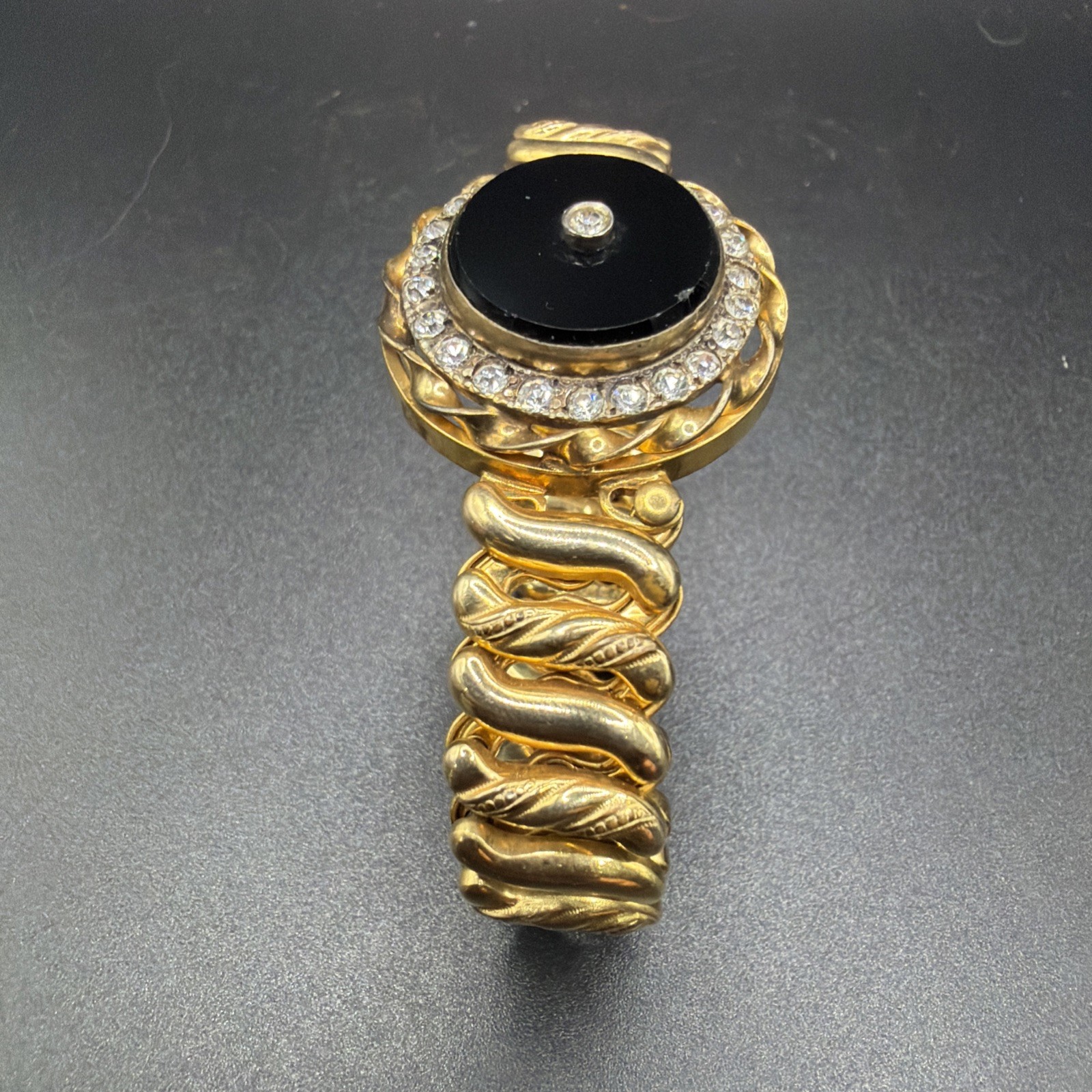Antique DFB Co Carmen BLK Onyx Sweetheart Locket Expansion Bracelet Exceptional