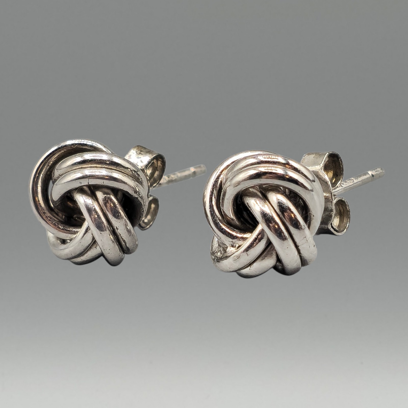 Sterling Silver Vintage .925 Knot Design Studded Push Back Earrings