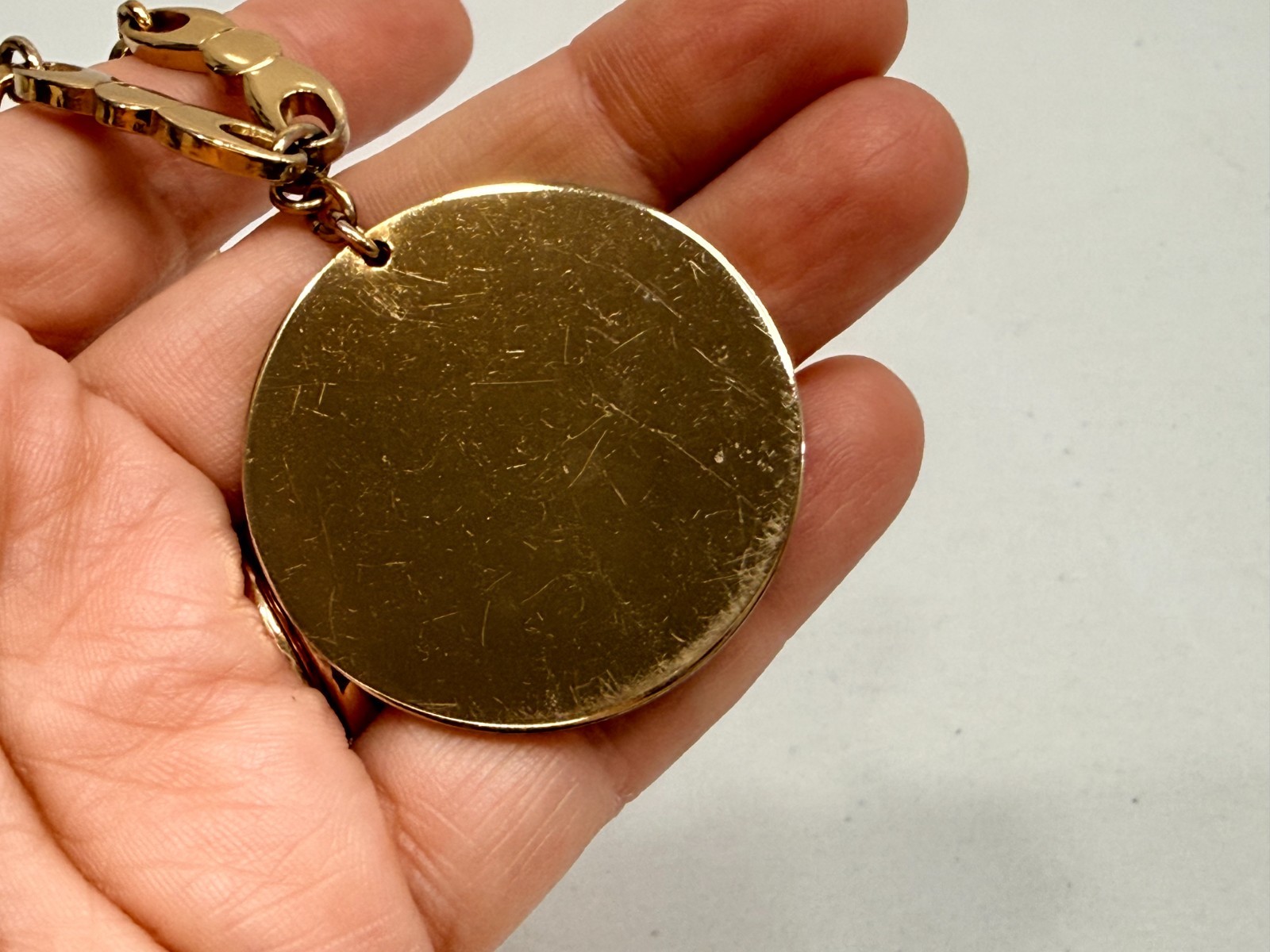 Vintage Signed Monet Round Pendant Necklace Gold Tone Choker 13-16 inch Chain
