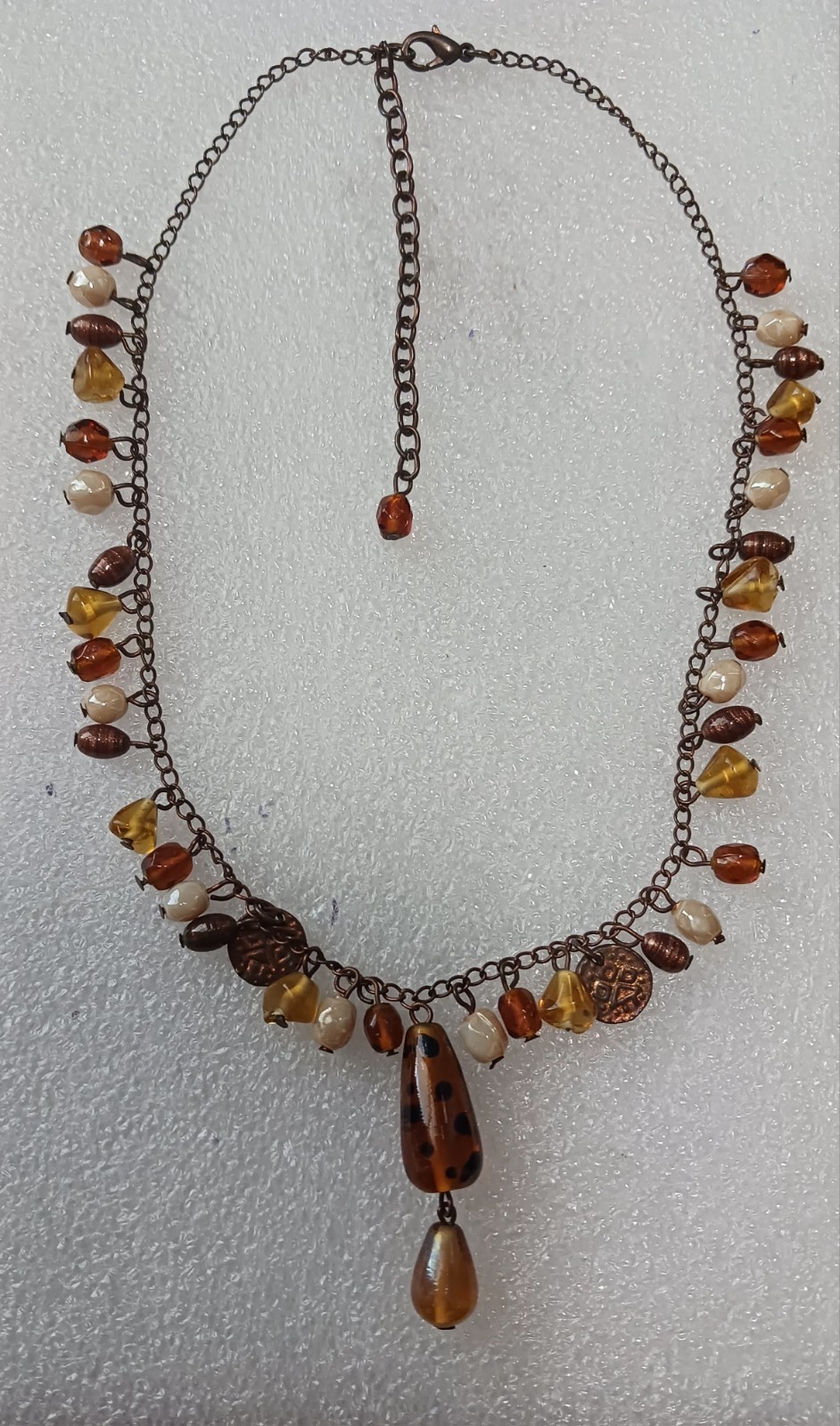 Vtg Boho Beaded 19.5″ Pendant Glass Stone Earthtone Estate Necklace