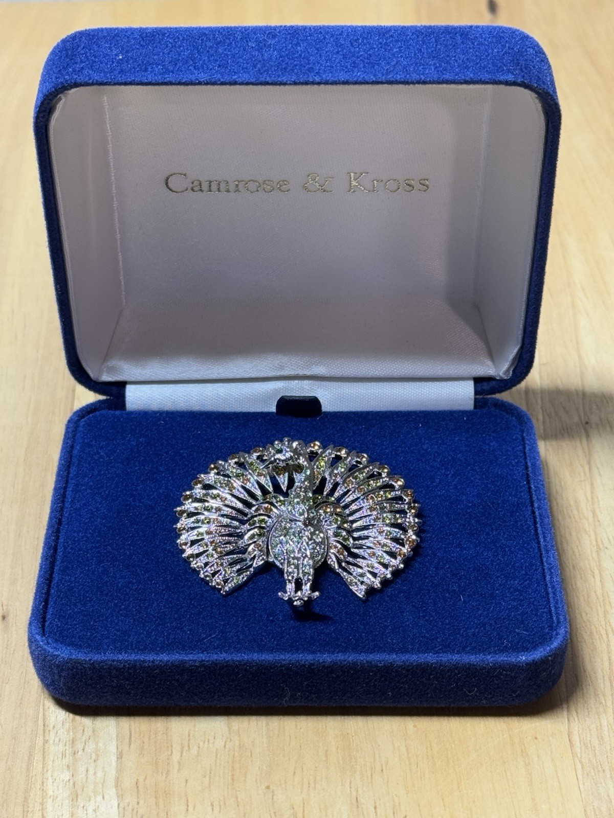 Vintage Jacqueline Kennedy JBK Camrose & Kross Rhinestone PEACOCK Bird BROOCH