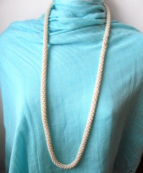Vintage Faux Pearl Popcorn Clustered Long Length 10.4mm Round Necklace 39 Inch