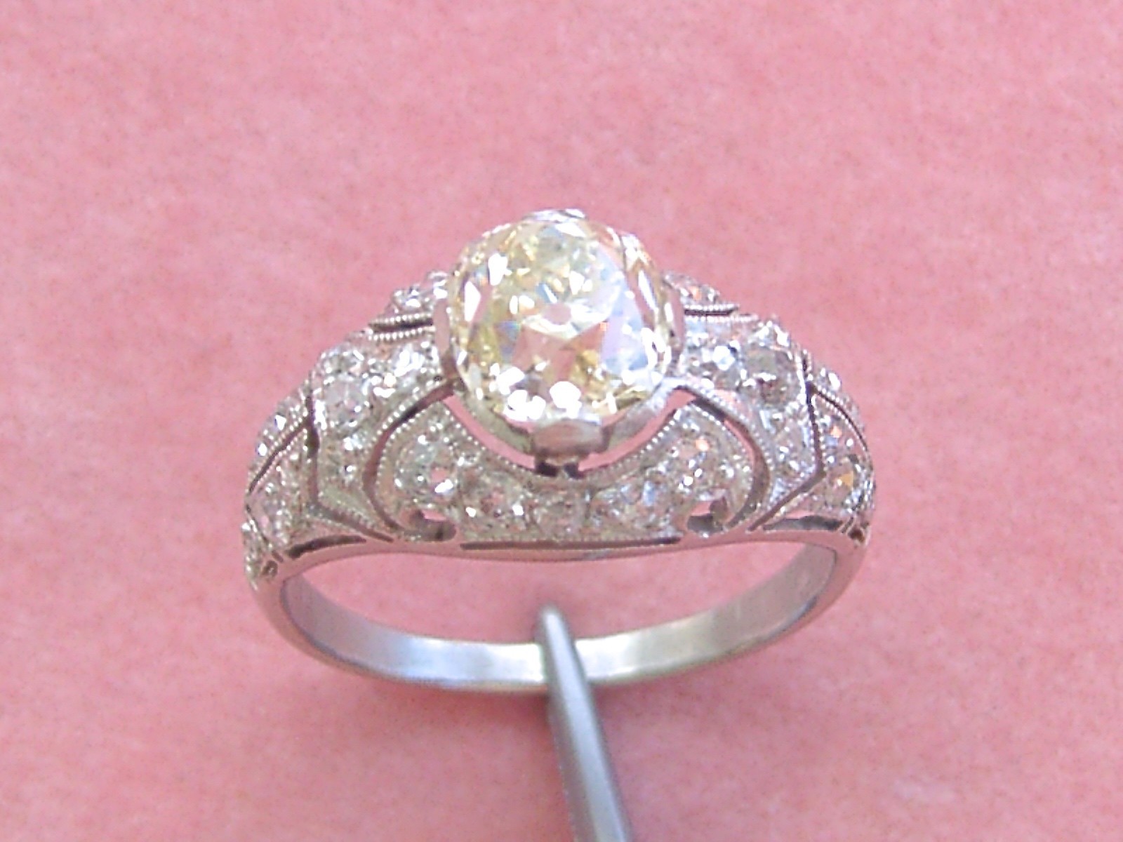 ANTIQUE ART DECO 1.52ct YELLOW EURO DIAMOND PLATINUM ENGAGEMENT RING 1930 sz 6.5