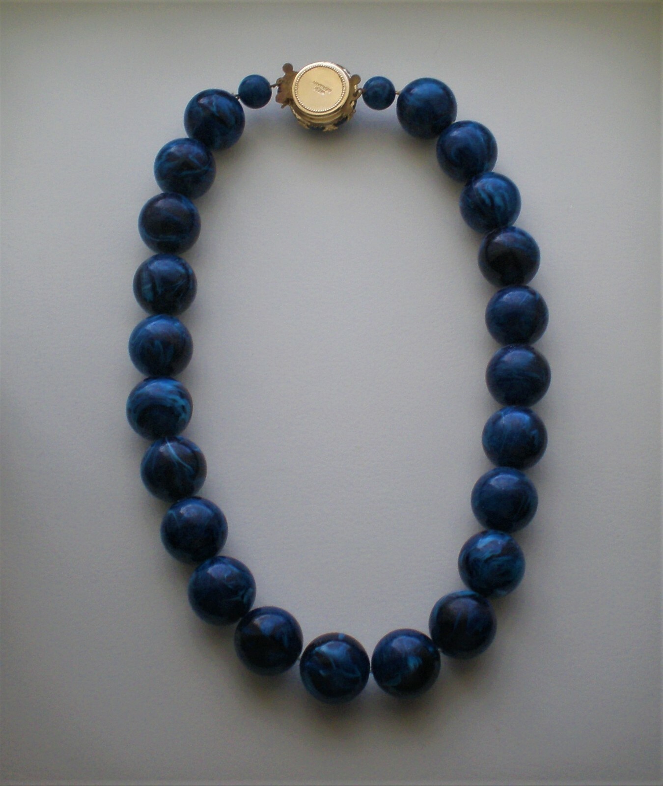 Vintage West Germany 17.5MM Blue Faux Lapis Lazuli Beads Beaded Necklace 17.5″