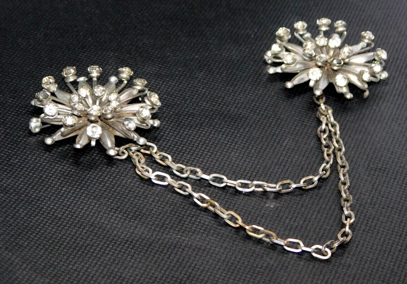 Gothic Style Vintage Scarf Chain Dual Pins White Rhinestone Sunburst Accessories