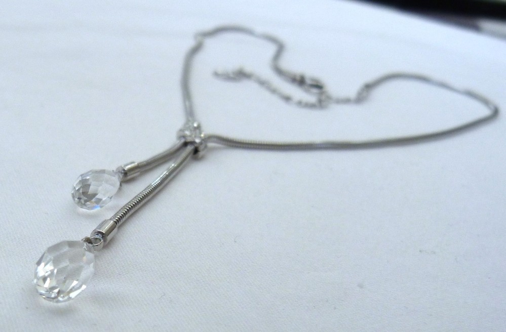 DESIGNER SWAN SIGNED SWAROVSKI FACETED BRIOLETTE CRYSTAL DROPS CHAIN NECKLACE