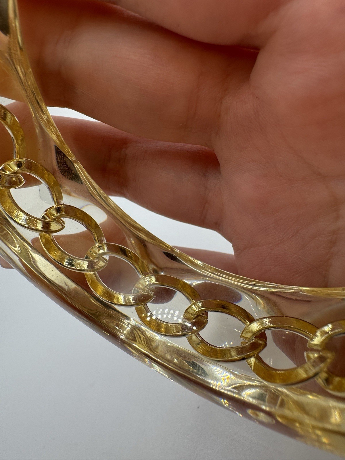 Luxury Vintage 1950s Faceted Lucite Bangle With Gold-Plated Curb Chain Bracelet