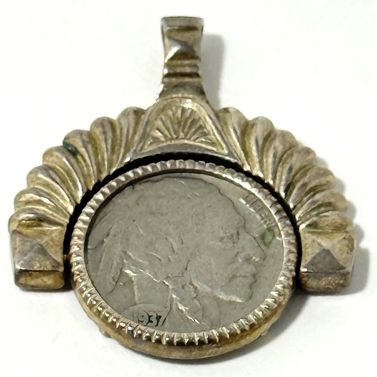 Vintage 925 Sterling Silver Pendant with 1937 Buffalo Nickel Reversible Coin