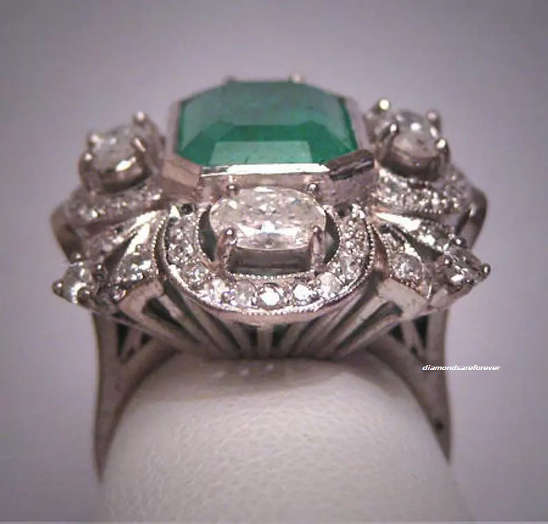 Antique 6.60ct Emerald Stone Vintage Art Deco Wedding Sterling 925 Silver Ring