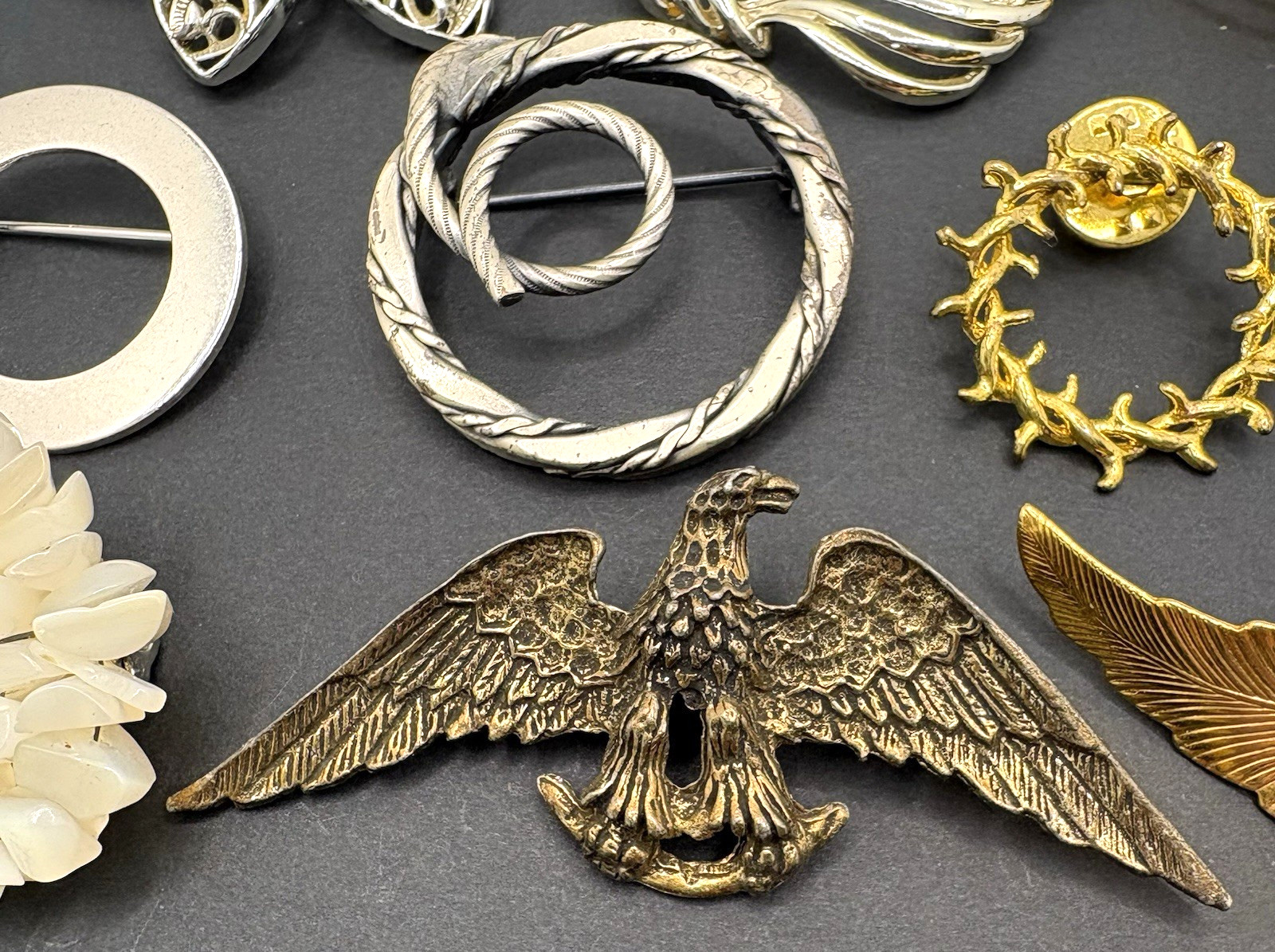 Vintage Lot of 11 Brooches Coro Unbranded Gold & Silver Tone Faux Pearl
