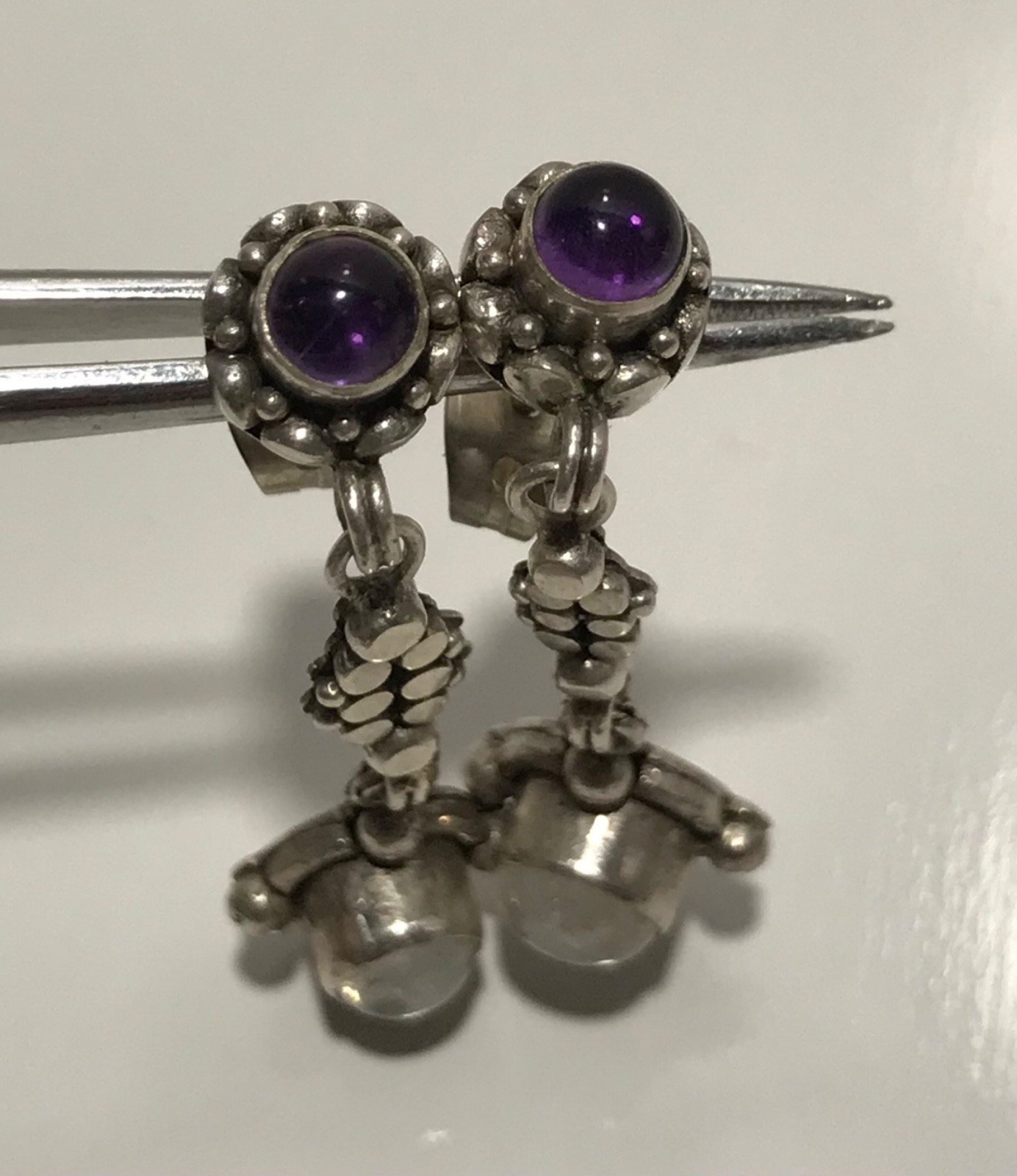 Vtg Sterling Silver 925 Amethyst & Labradorite Post Dangle Drop Earrings