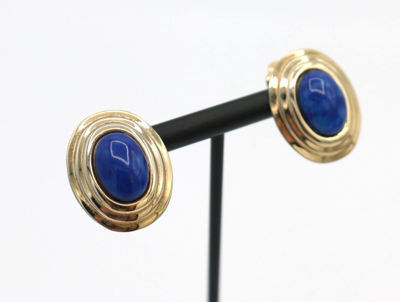 Vintage Gay Boyer Faux Blue Lapis Gold Tone Clip On Earrings
