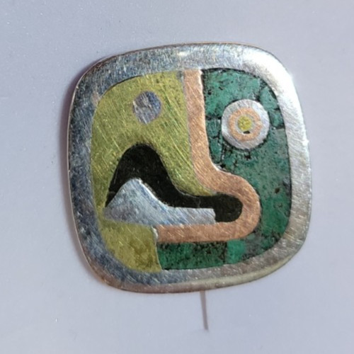 1953 LOS CASTILLO STERLING SILVER MALACHITE EARRINGS & BROOCH/PENDANT SET