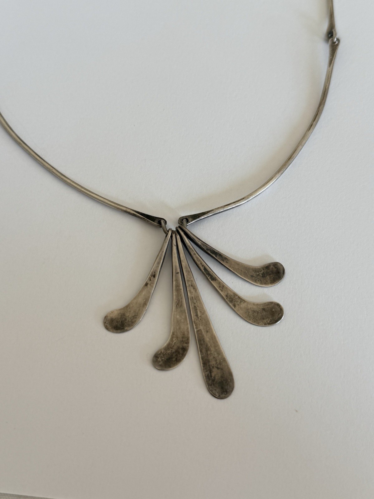 Vintage Modernist Bar Link Sterling Silver Fringe Paddle Necklace