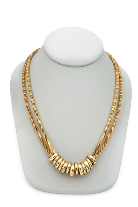 Vintage Necklace Gold Tone Mesh Circles 22″