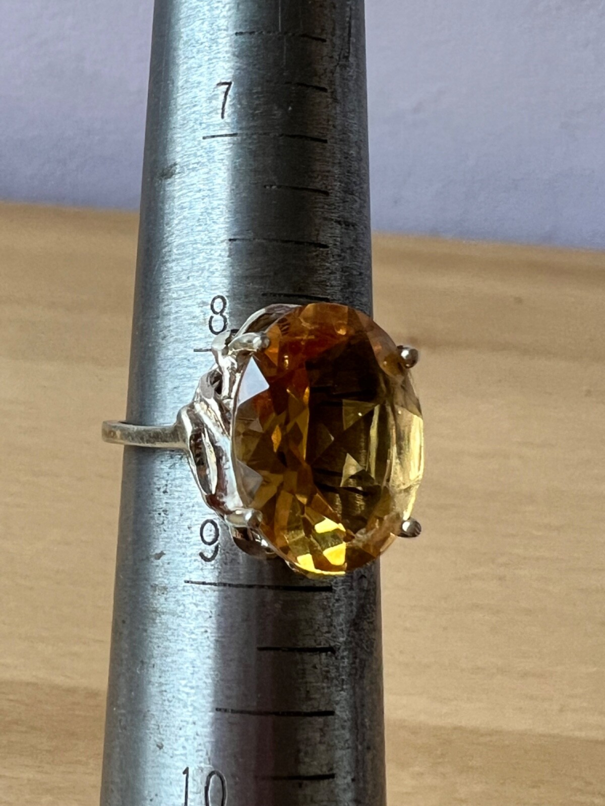 VINTAGE LARGE OVAL HONEY GOLDEN CITRINE STATEMENT RING GILDED 925 STERLING SLVER