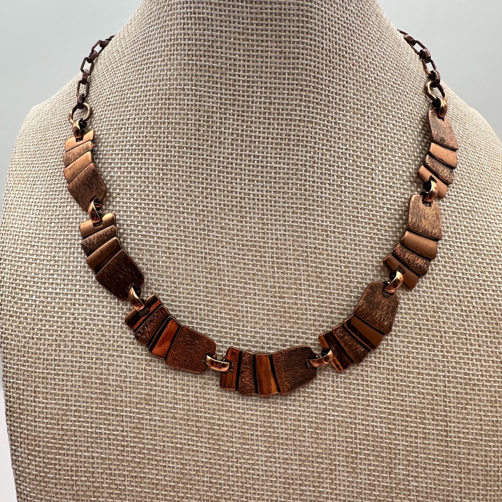 Vintage 90s Copper Tone Textured Panel Collar Necklace Boho Women’s Jewelry