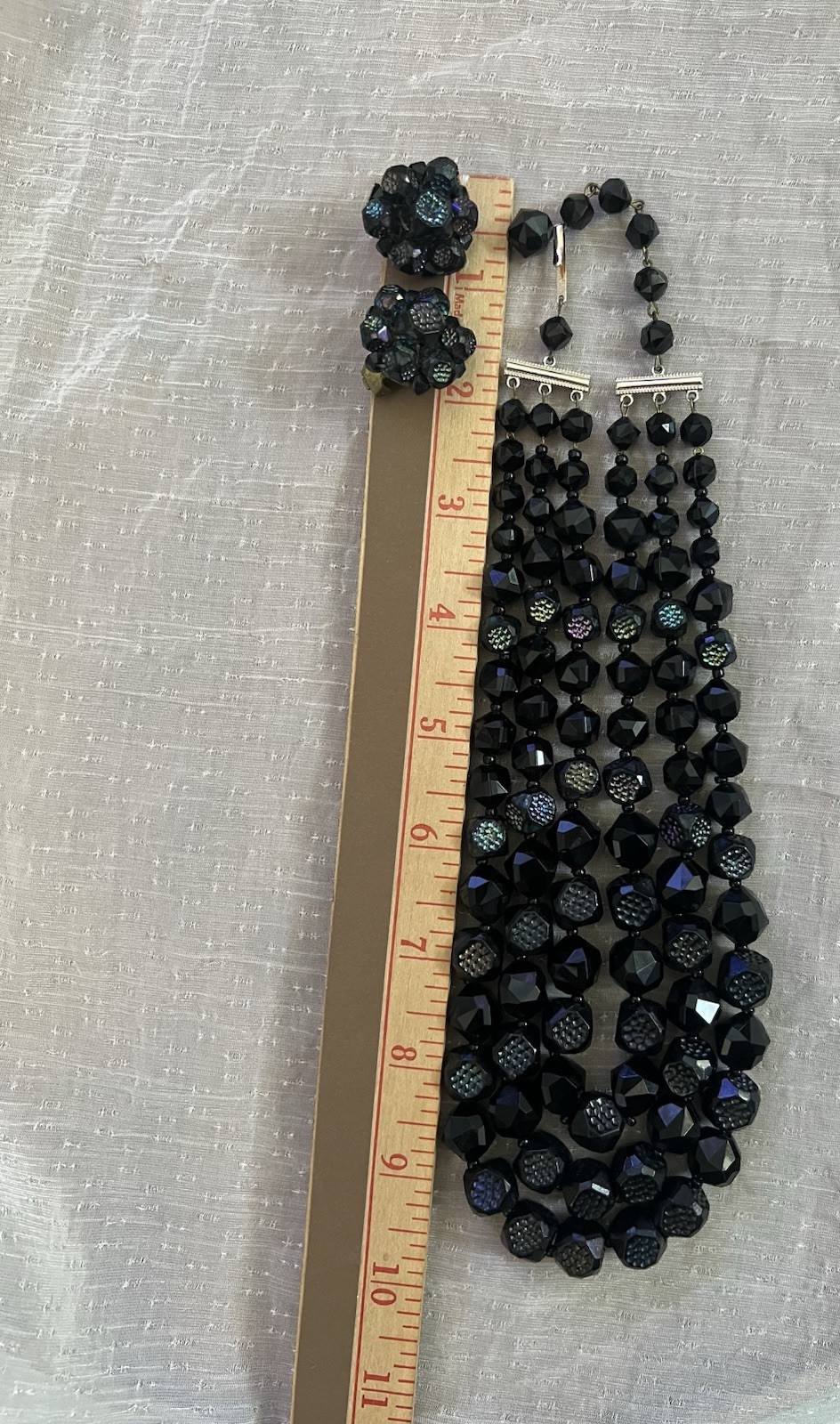 Vintage Fashion Beaded Necklace & Matching Clip-On Earrings Jewelry Set