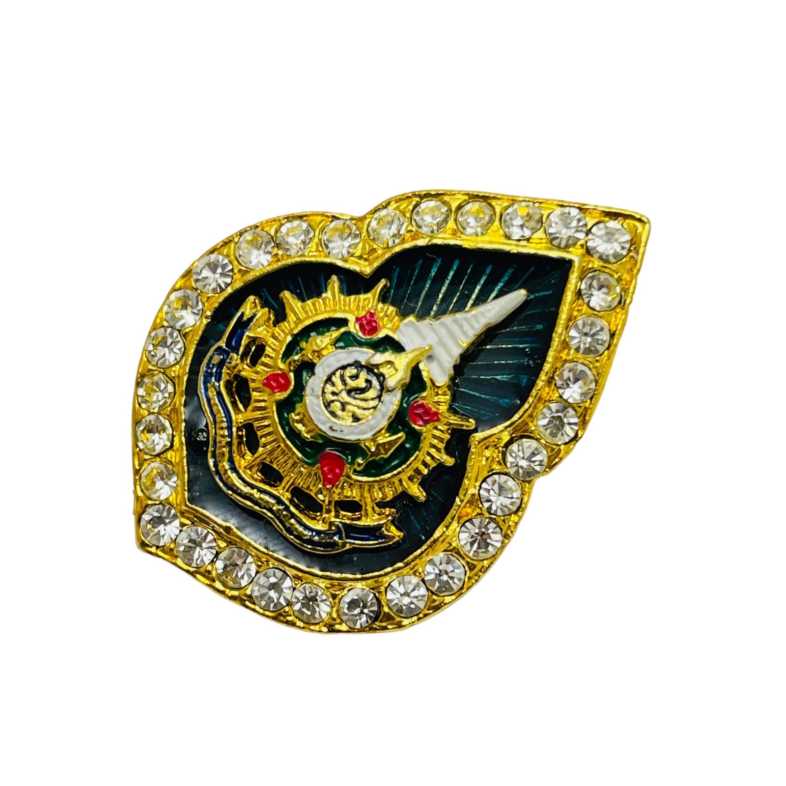 Vintage gold enamel rhinestones small brooch