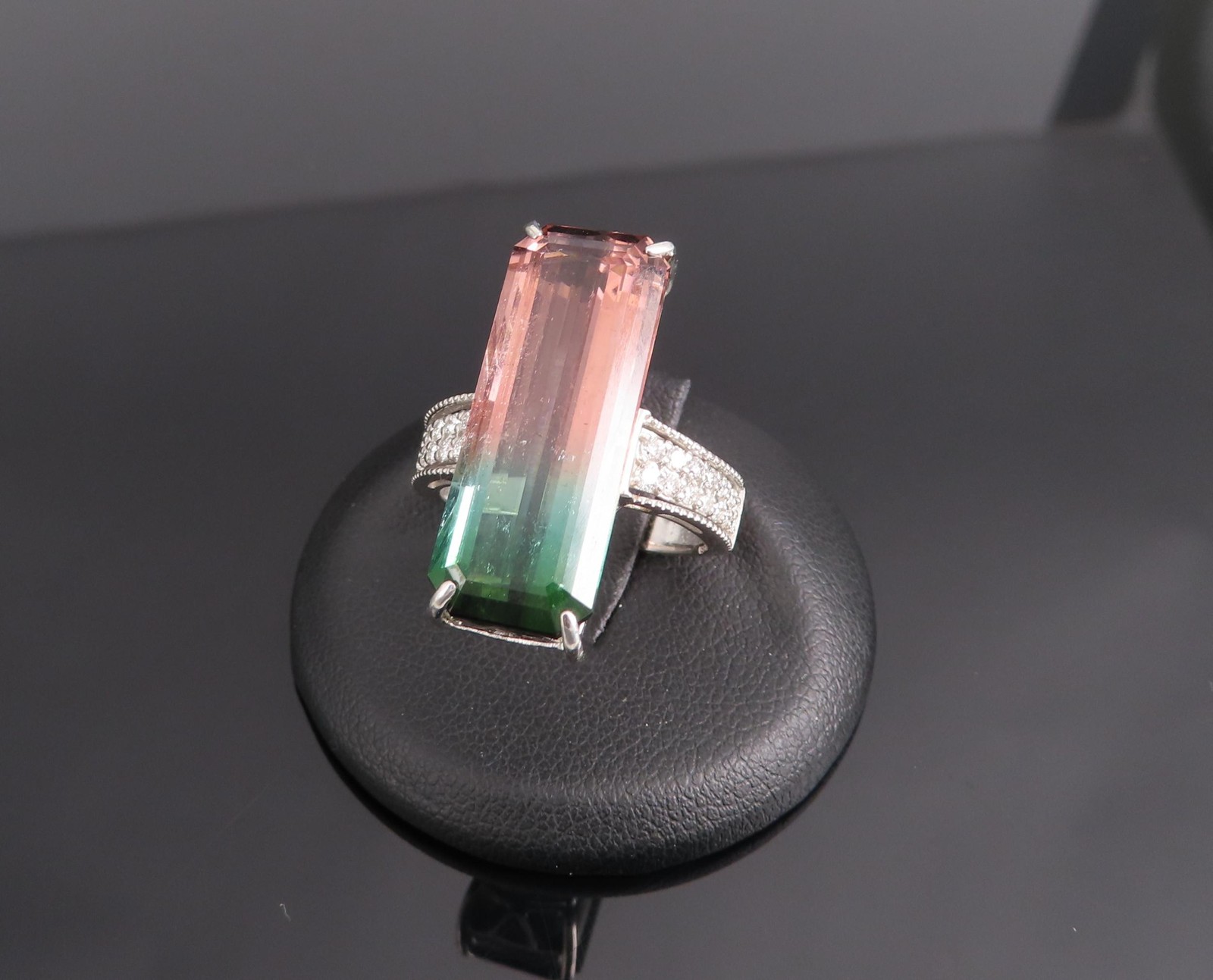 Rare 15.82ct Natural Party Color Tourmaline 0.35ct Diamond Platinum Ring, Size 7