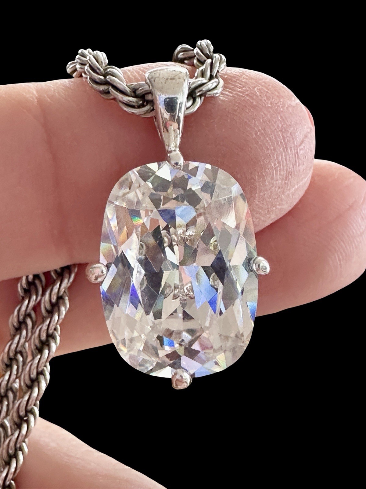 Incredible Vintage Cushion Cut Moissanite Sterling Silver 925 Pendant Necklace