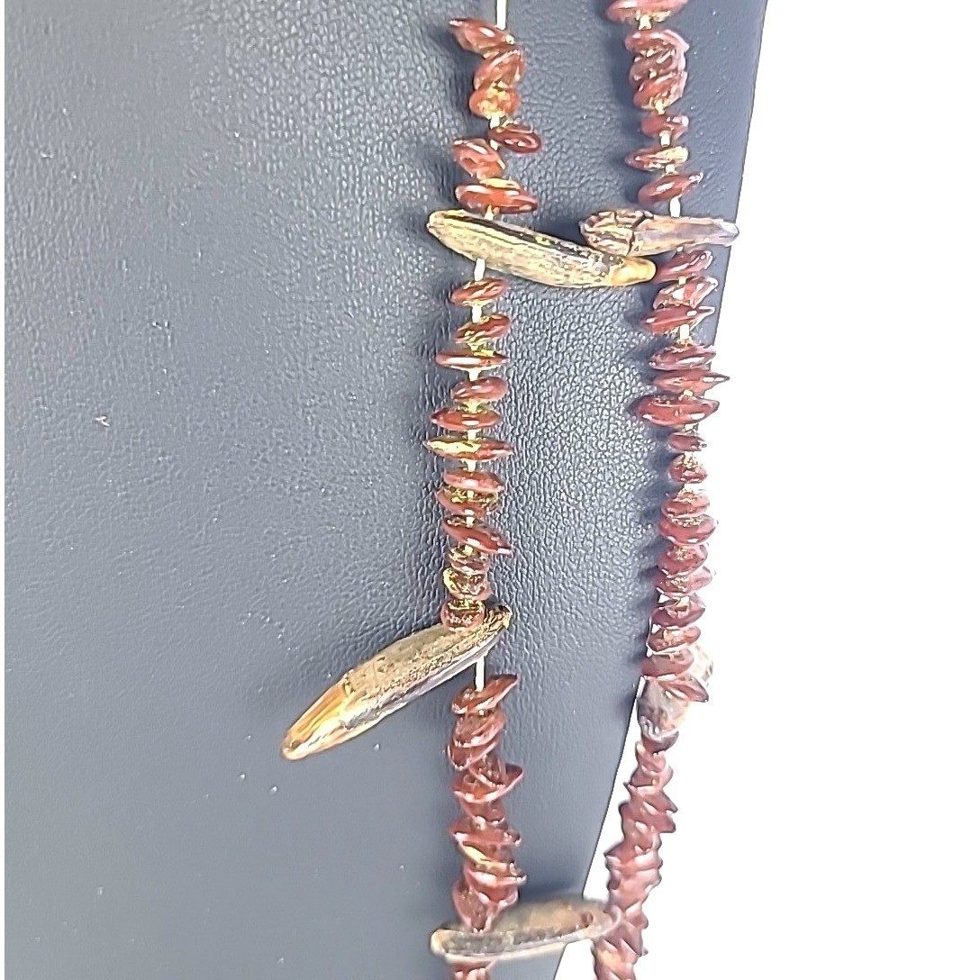 Vintage Beaded Necklace Stone Brown Earthy Boho 60″