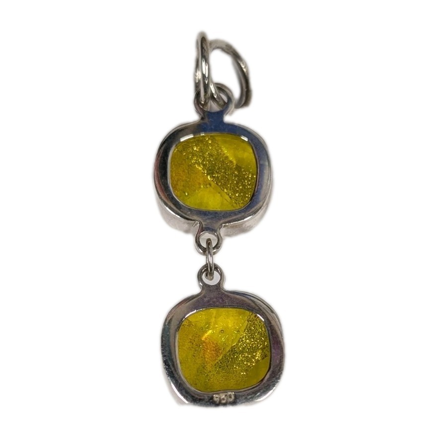 Vintage Sterling Silver Yellow Dichroic Glass Pendant 1990s Handmade In Mexico