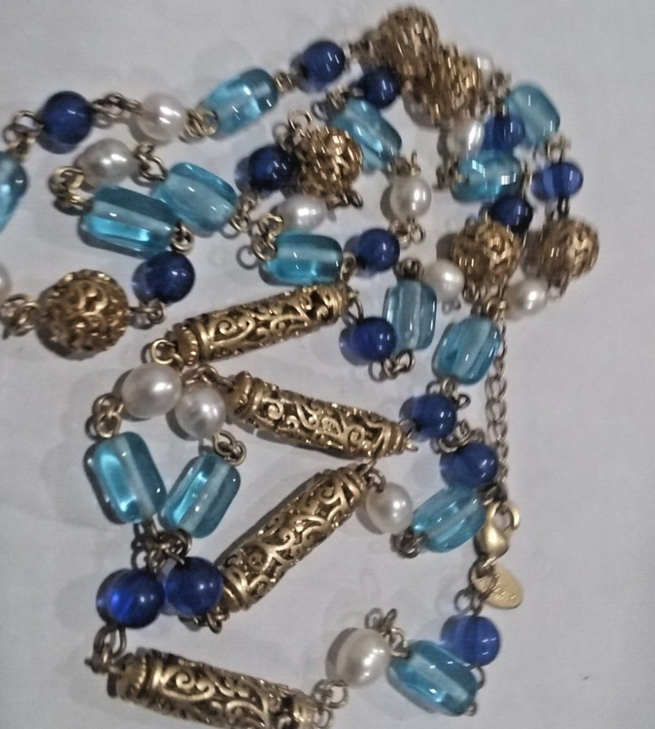 2 Necklaces. Black Egyptian Necklace & Blue Glass and cultured Pearls