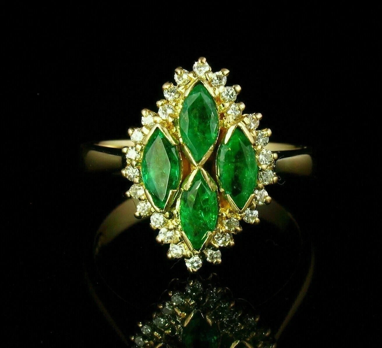3.75Ct VVS1 Marquise Cut Lab Created Emerald & Diamond Wedding 14K Gold FN Ring