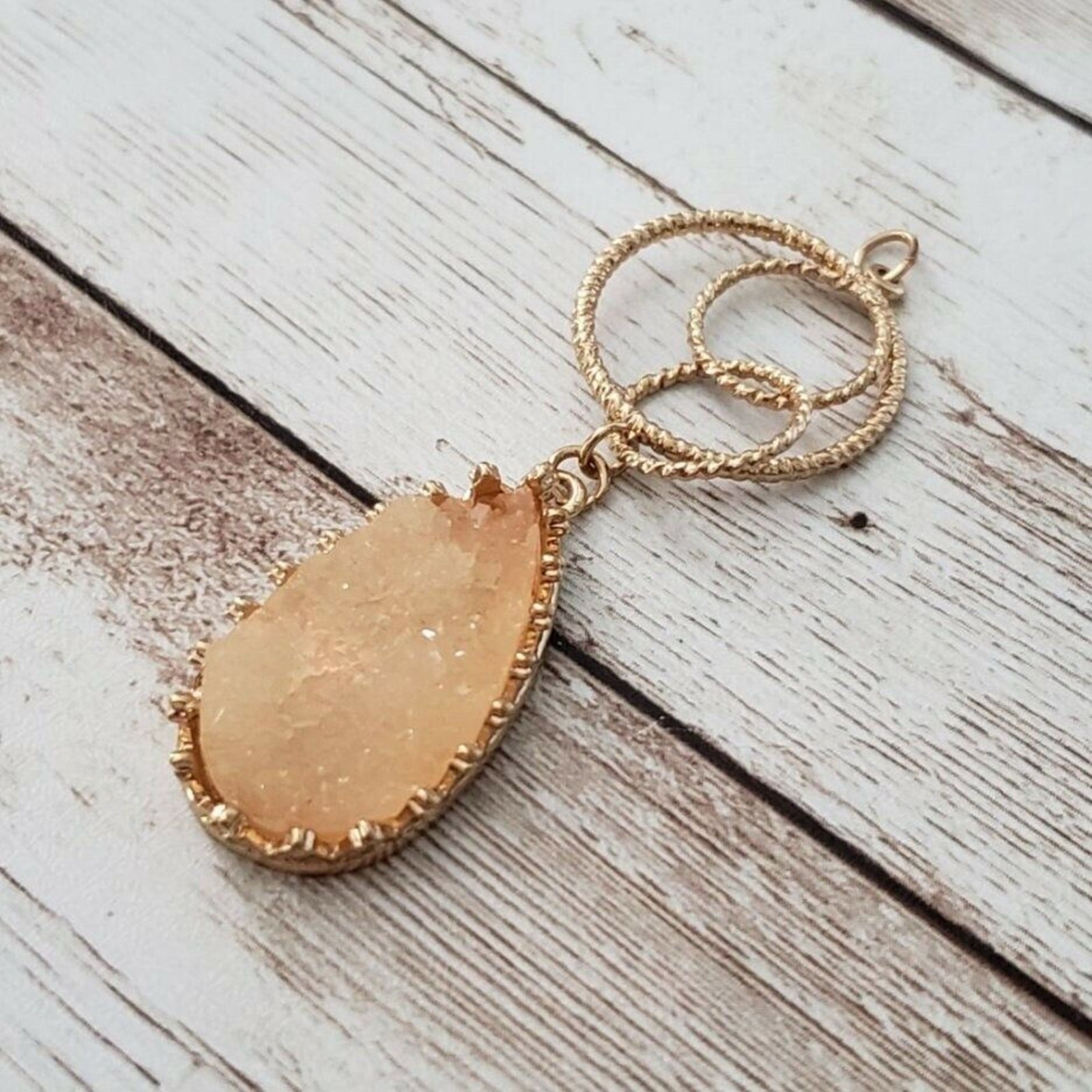 Vintage Pendant – Peach & Gold Tone Fancy Dangle – No Chain Included