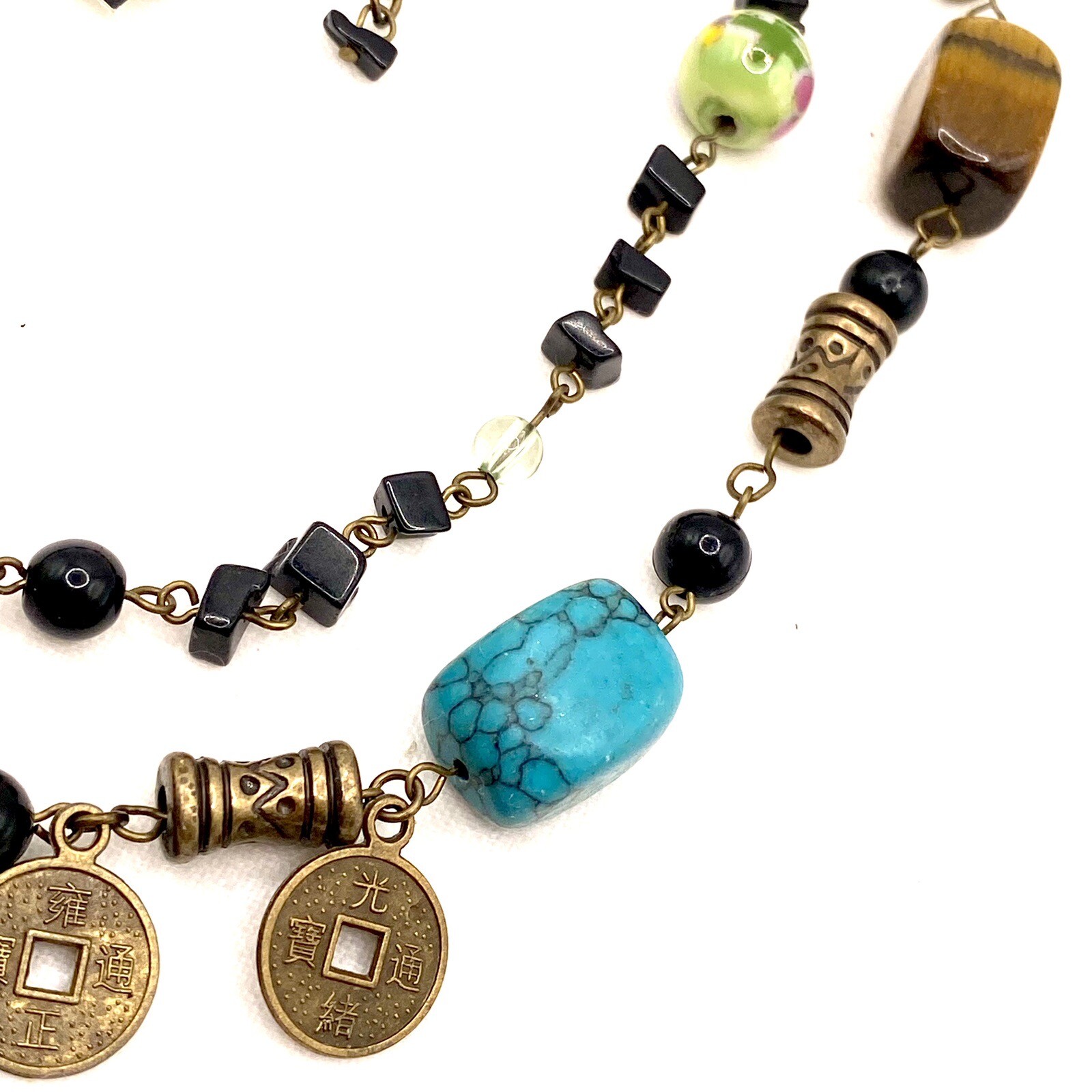 Vtg Relativity Necklace Choker Amethyst Tigers Eye Jade Rose Quartz Howlite G