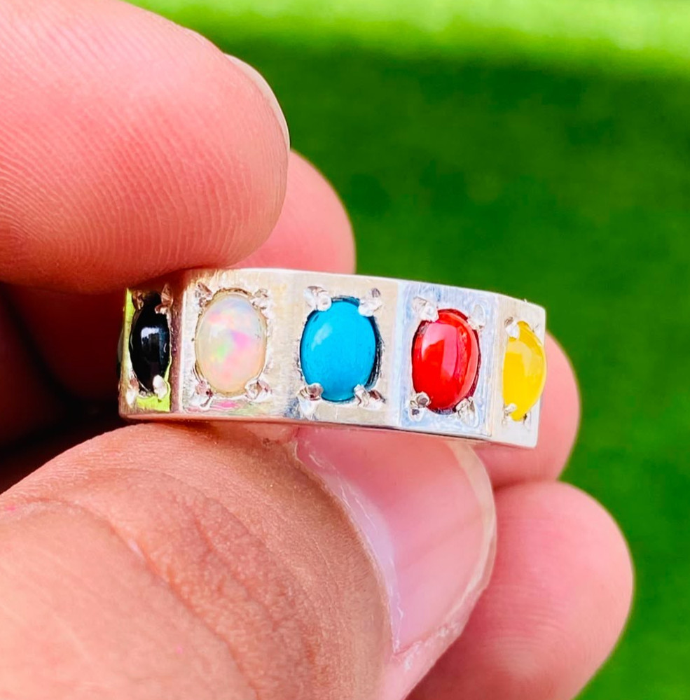 Original Multicolor Ring: Opal, Emerald, Ruby, Agate, Aqua, Peridot, Feroza