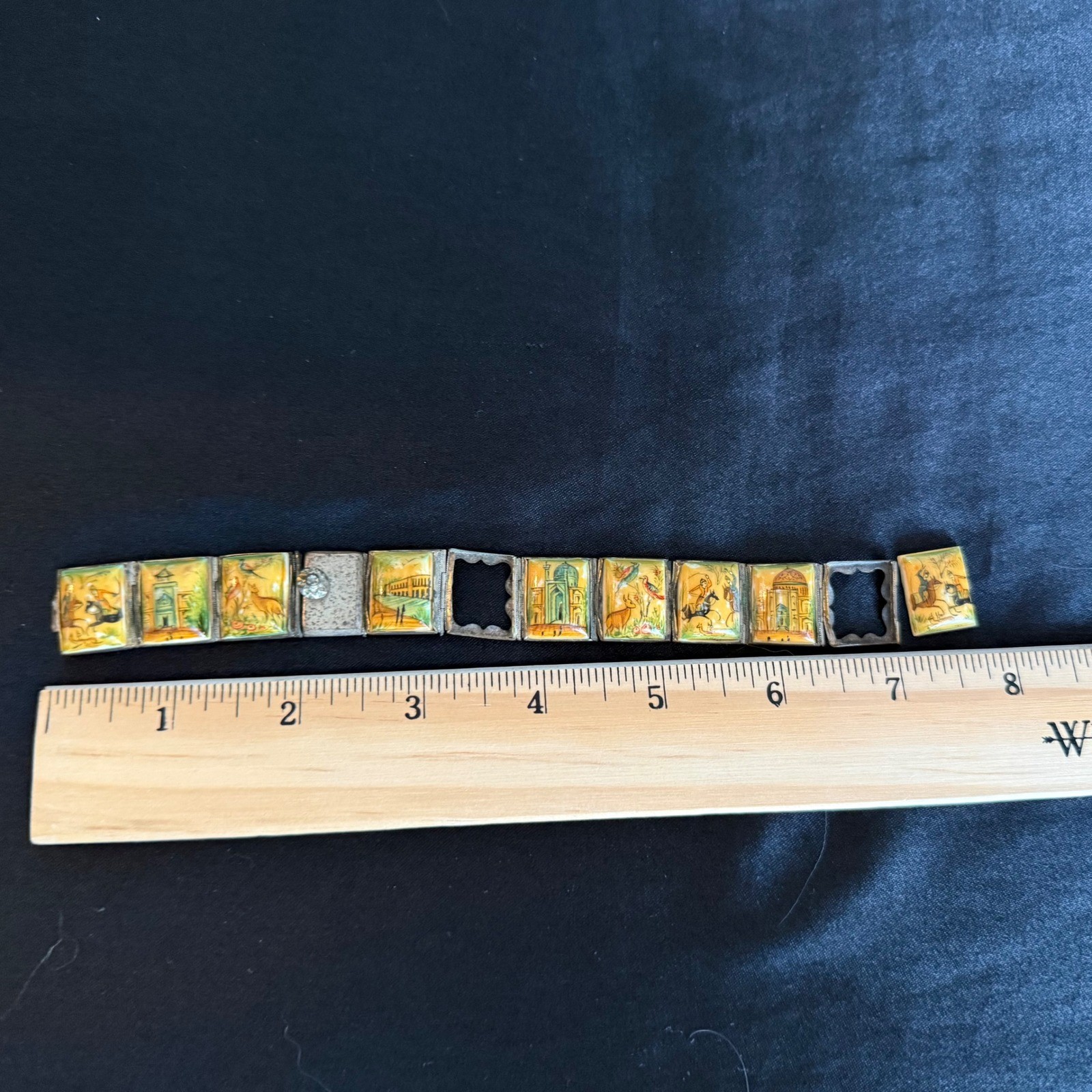 Vintage Italian Hand Painted Scenic Tile Bracelet Mid Century AS-IS